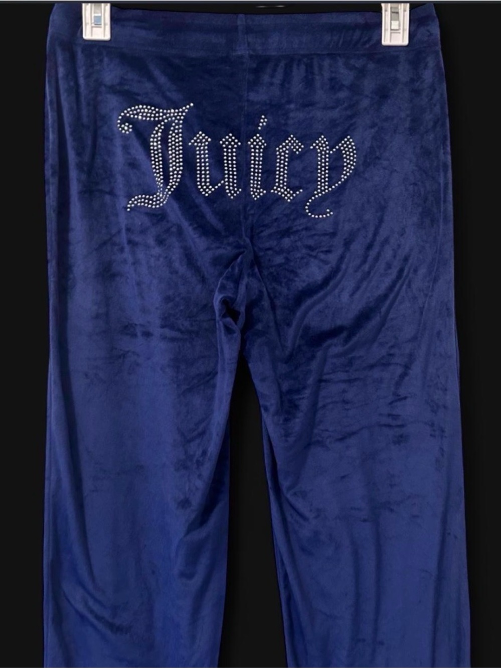Juicy Couture Navy Blue Velour Rhinestone 'Juicy' Logo Track Pants
